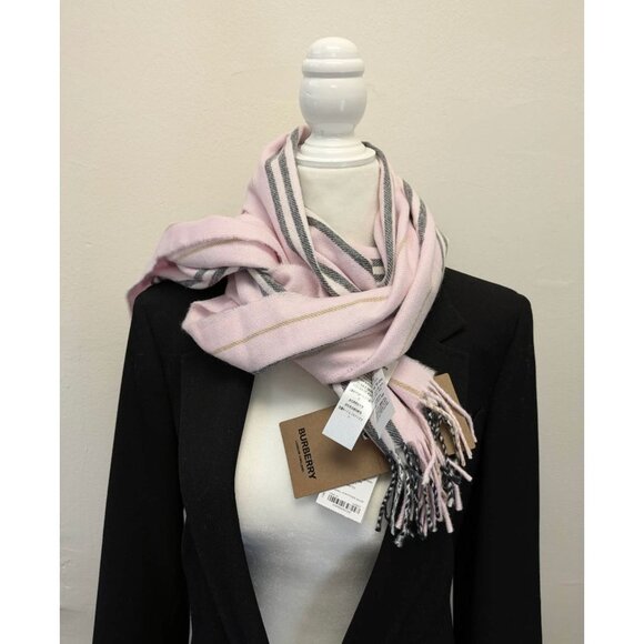 Burberry Small Icon Stripe Cashmere Wool Scarf In Alabaster 168*30cm - Picture 3 of 8